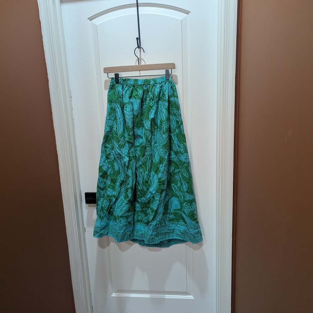 Free People Teal Leaf Print A-Line Skirt